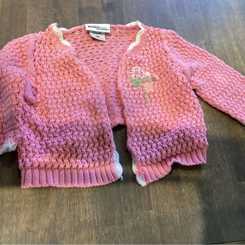 Infant Pink Knit Cardigan with Floral Embroidery